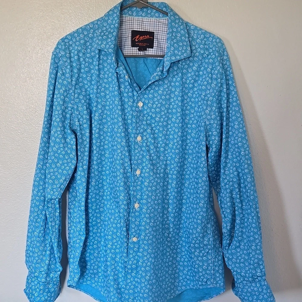 Egara | Blue Print Long Sleeve Button Down Size Large - Picture 2 of 6
